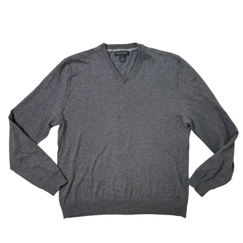 Banana Republic Mens Large Gray V-Neck‎ Long Sleeve Cotton Cashmere Sweater VTG